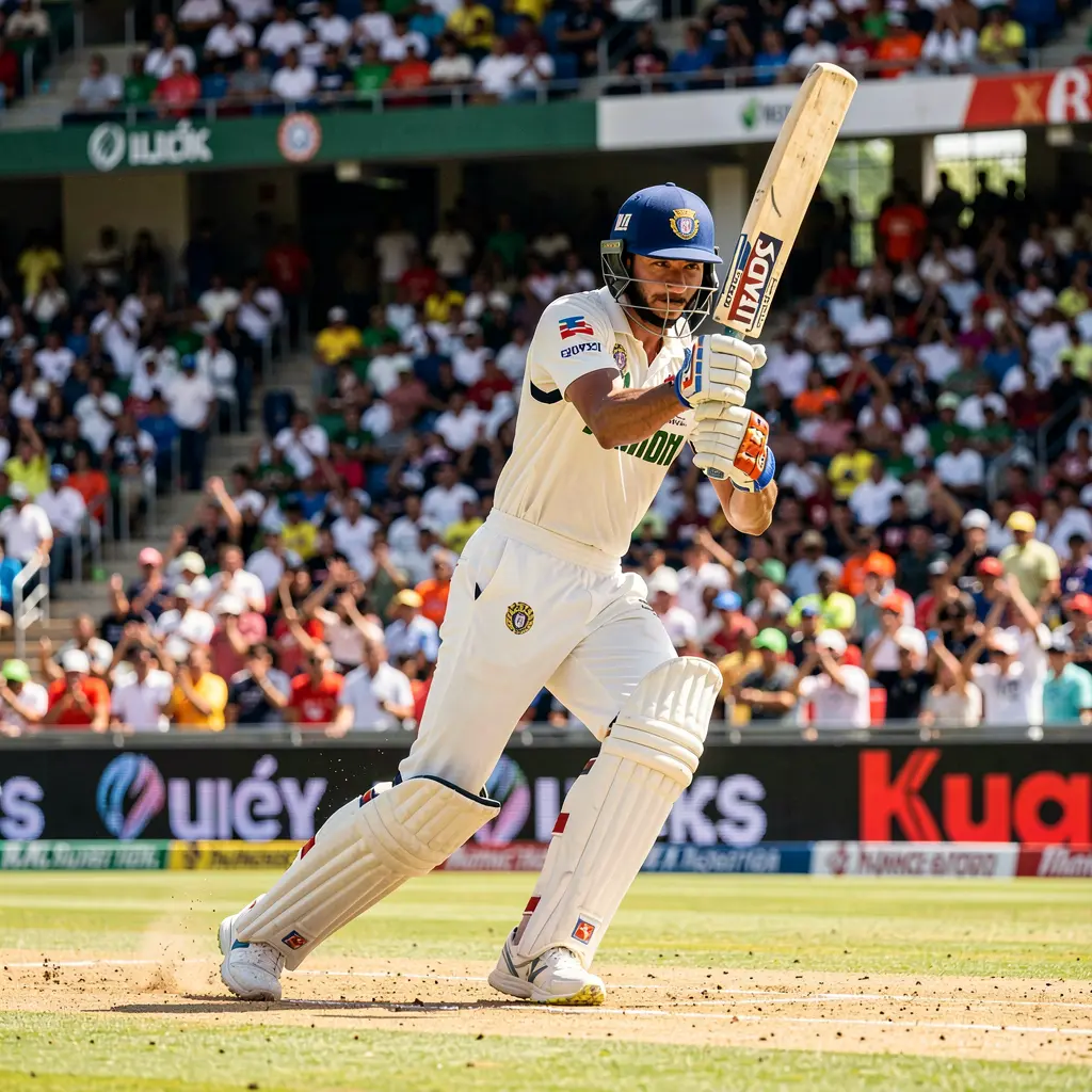 Dynamic close-up of a cricket batsman driving the ball with precision in a packed stadium highlighting the excitement of live cricket betting with GV888 in Bangladesh