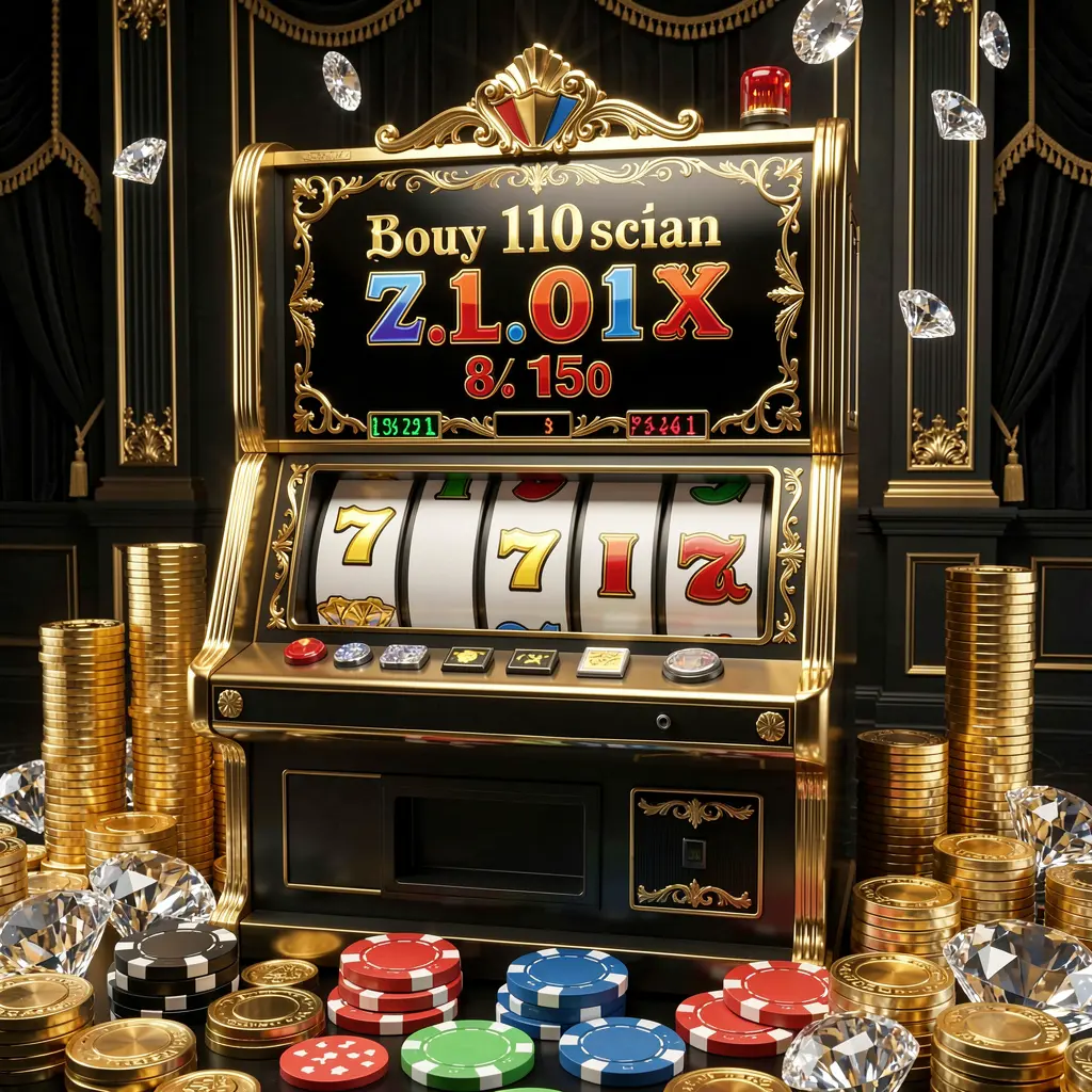 Elegant black and gold slot machine surrounded by sparkling coins and casino chips representing the premium online casino experience of GV888 for players in Bangladesh